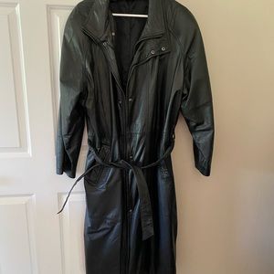 Men’s long black leather jacket